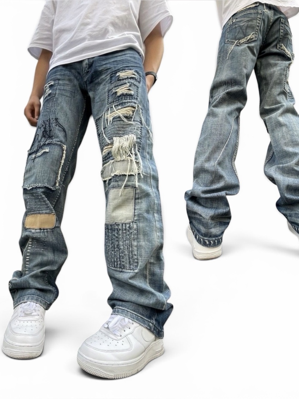 KINGZ 1 of 1 Vintage Distressed Embroidered Patchwork Denim Jeans Men’s Size 30